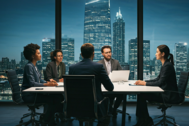 Leadership team meeting in a modern office
